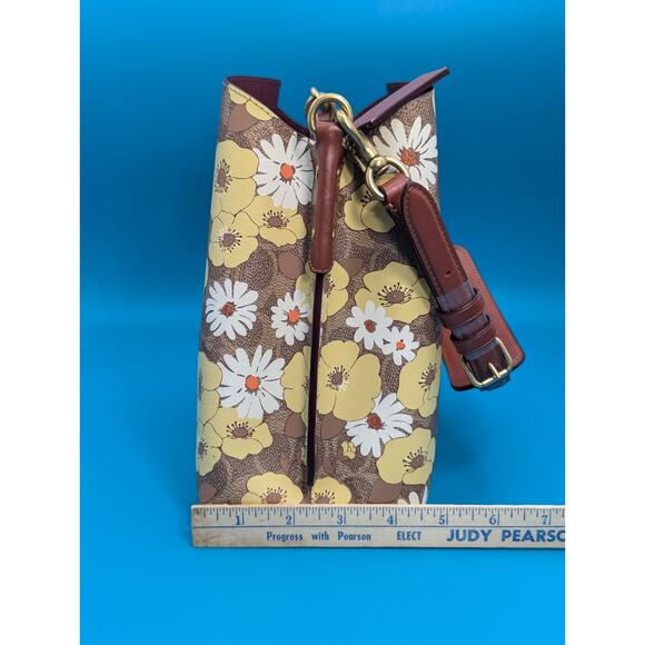 COACH FLORAL DAISY PRINT C9722 WILLOW BUCKET BAG SIG CANVAS TAN/RUST $395 - Picture 15 of 16